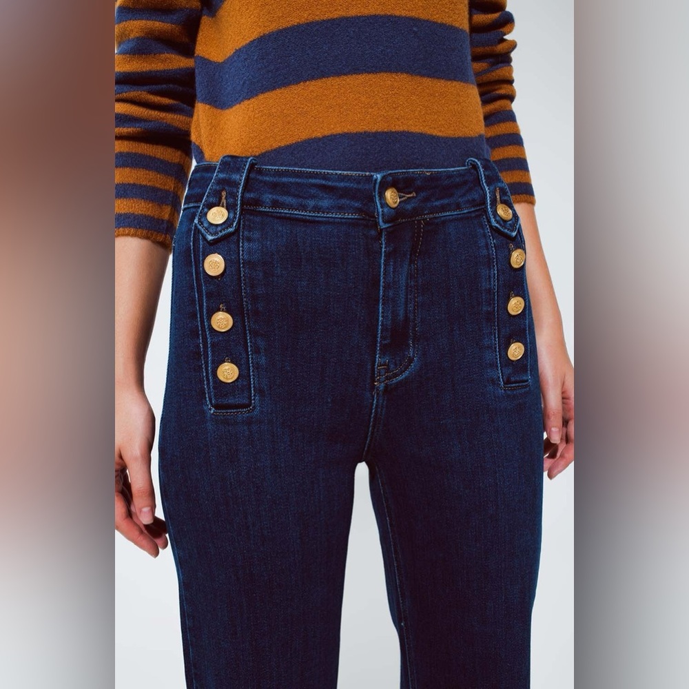 190. Marine Flare Jeans with Button Detailing - Picture 4 of 11